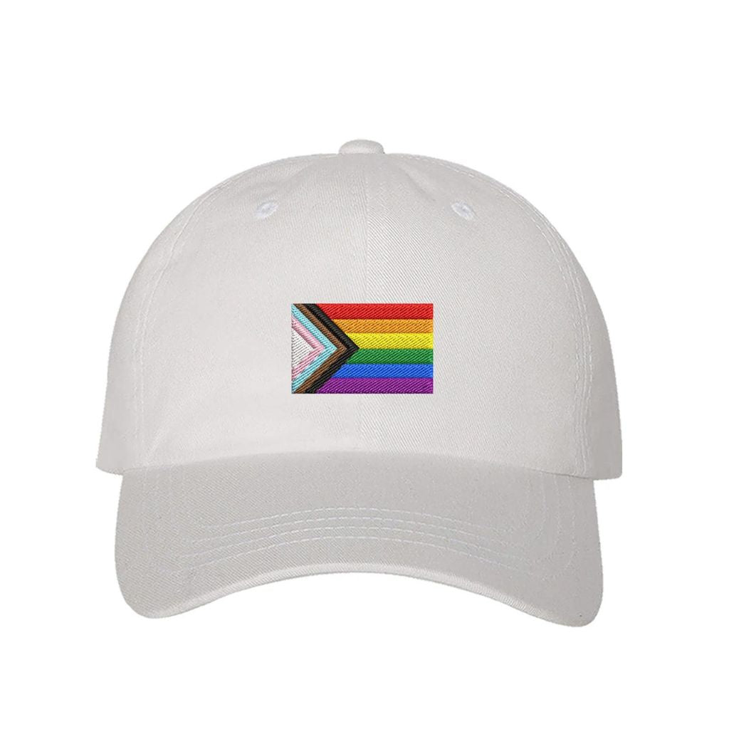 White baseball hat embroidered with the dan quasar pride flag-DSY Lifestyle
