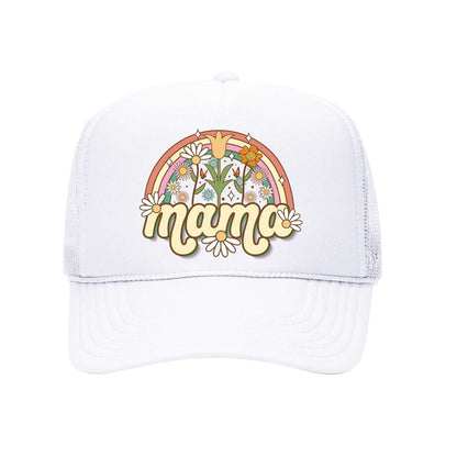 White foam trucker hat embroidered with mama spring on it-DSY Lifestyle