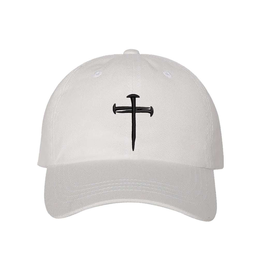 Whitebaseball hat embroidered with a cross of nails on it-DSY Lifestyle