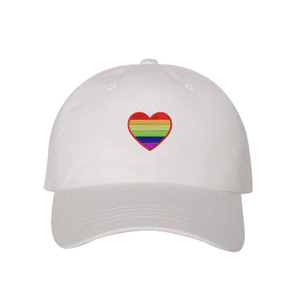 White baseball Hat embroidered with pride flag in heart shape-DSY Lifestyle