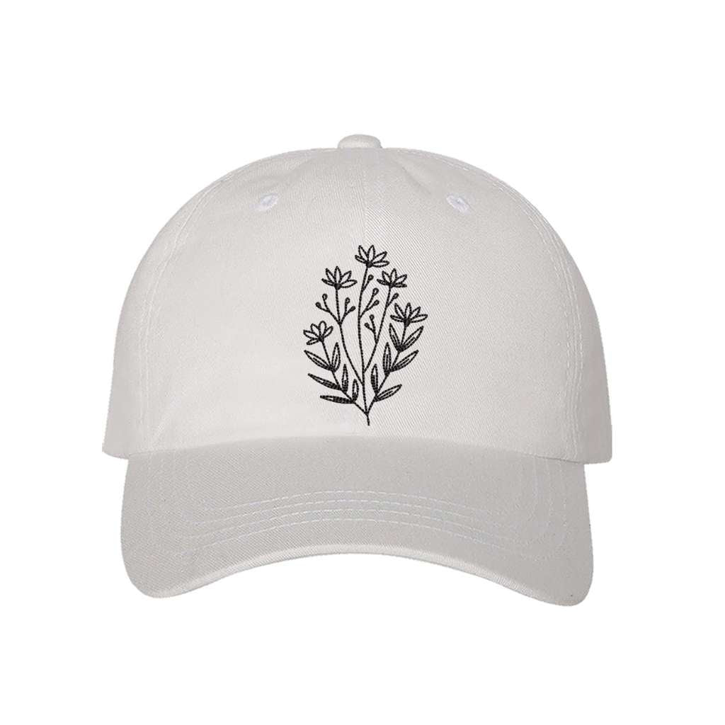 White baseball hat embroidered with a wildflower-DSY Lifestyle