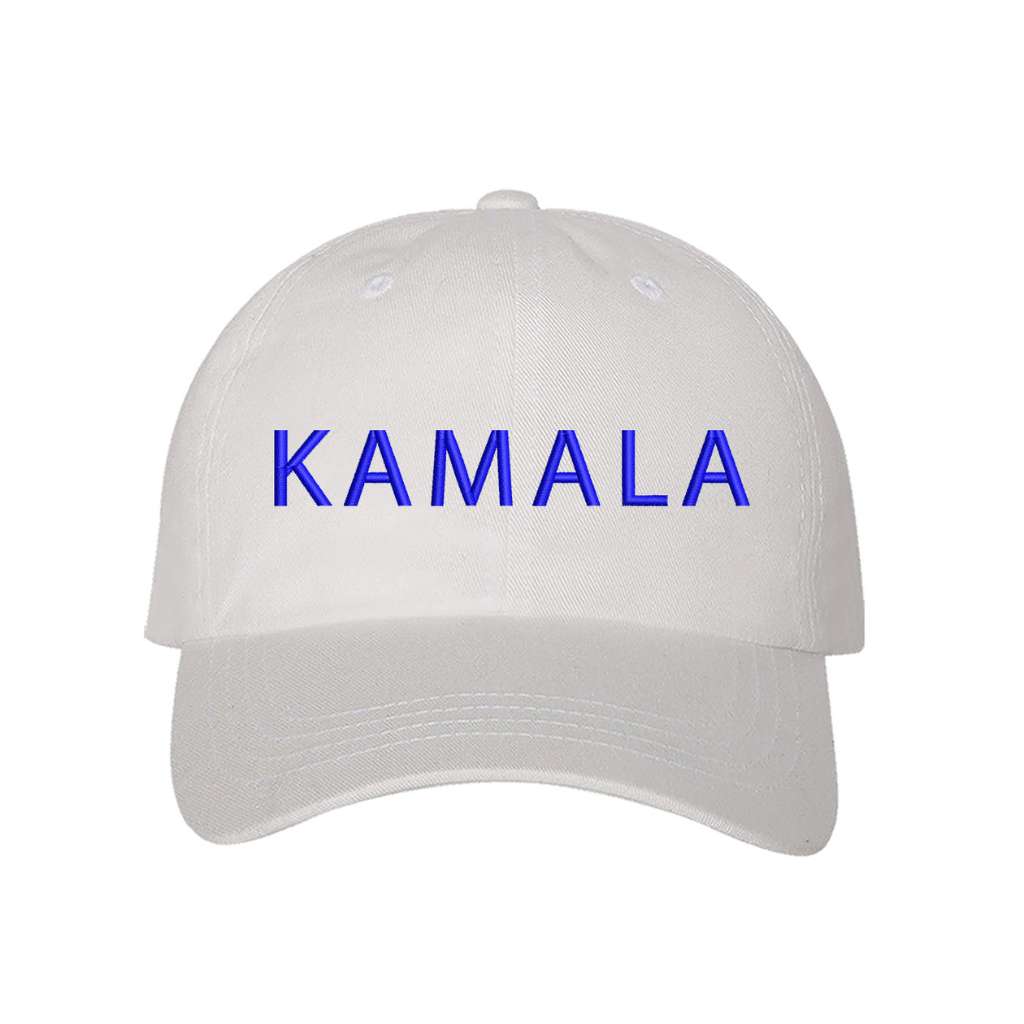 White baseball hat embroidered with the name Kamala-DSY Lifestyle