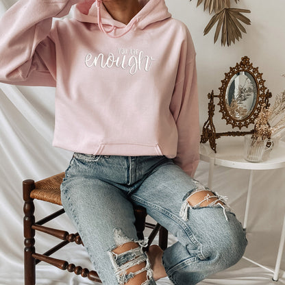 Pink Hoodie embroidered with You are enough - DSY Lifestyle