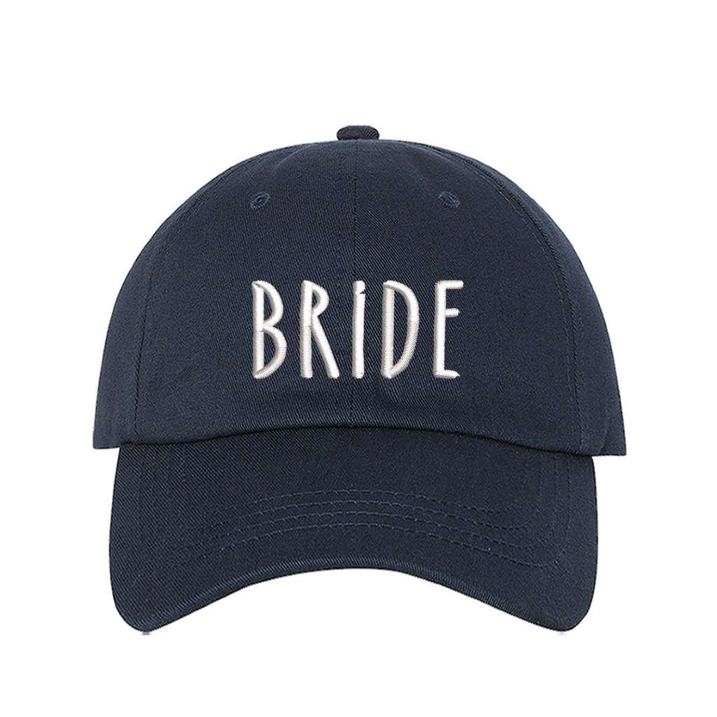 Navy Blue embroidered baseball hat with Bride stitched in elegant script, ideal for bachelorette parties, wedding planning, and honeymoon outfits - DSY Lifestyle