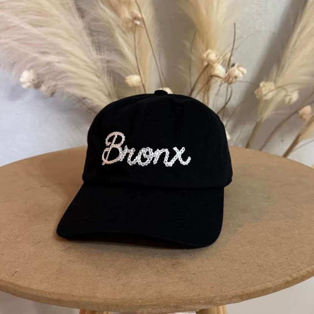 Black Bronx Chain Stitch Embroidered Baseball Hat with vintage-style embroidery - DSY Lifestyle