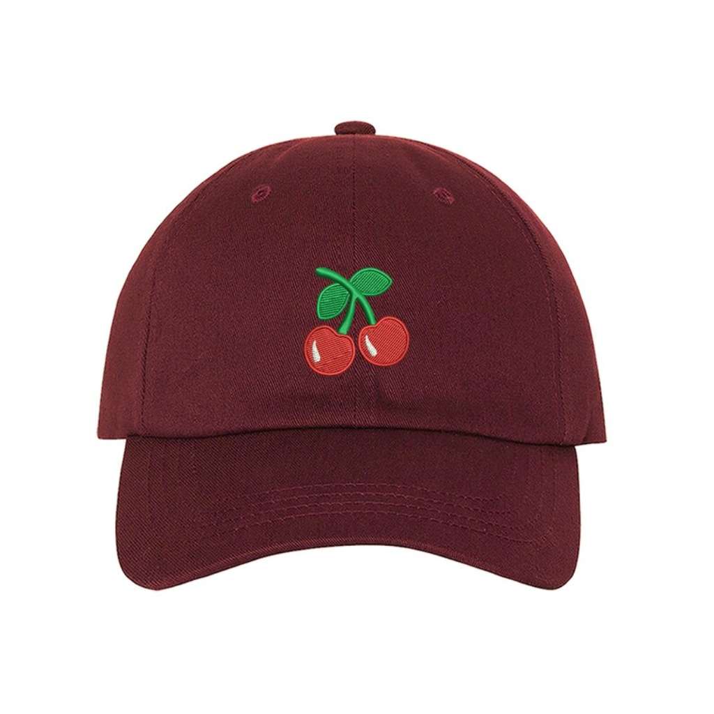 Burgundy baseball hat embroidered with cherries - DSY Lifestyle