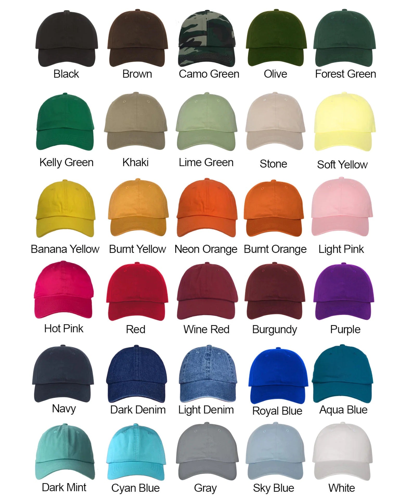 Color chart For baseball hats