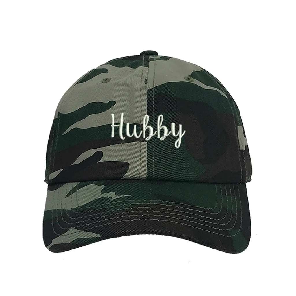 Rock your Hubby status with this Camo Green embroidered baseball hat! Perfect for grooms, husbands, and newlyweds looking for a stylish and comfy cap - DSY Lifestyle