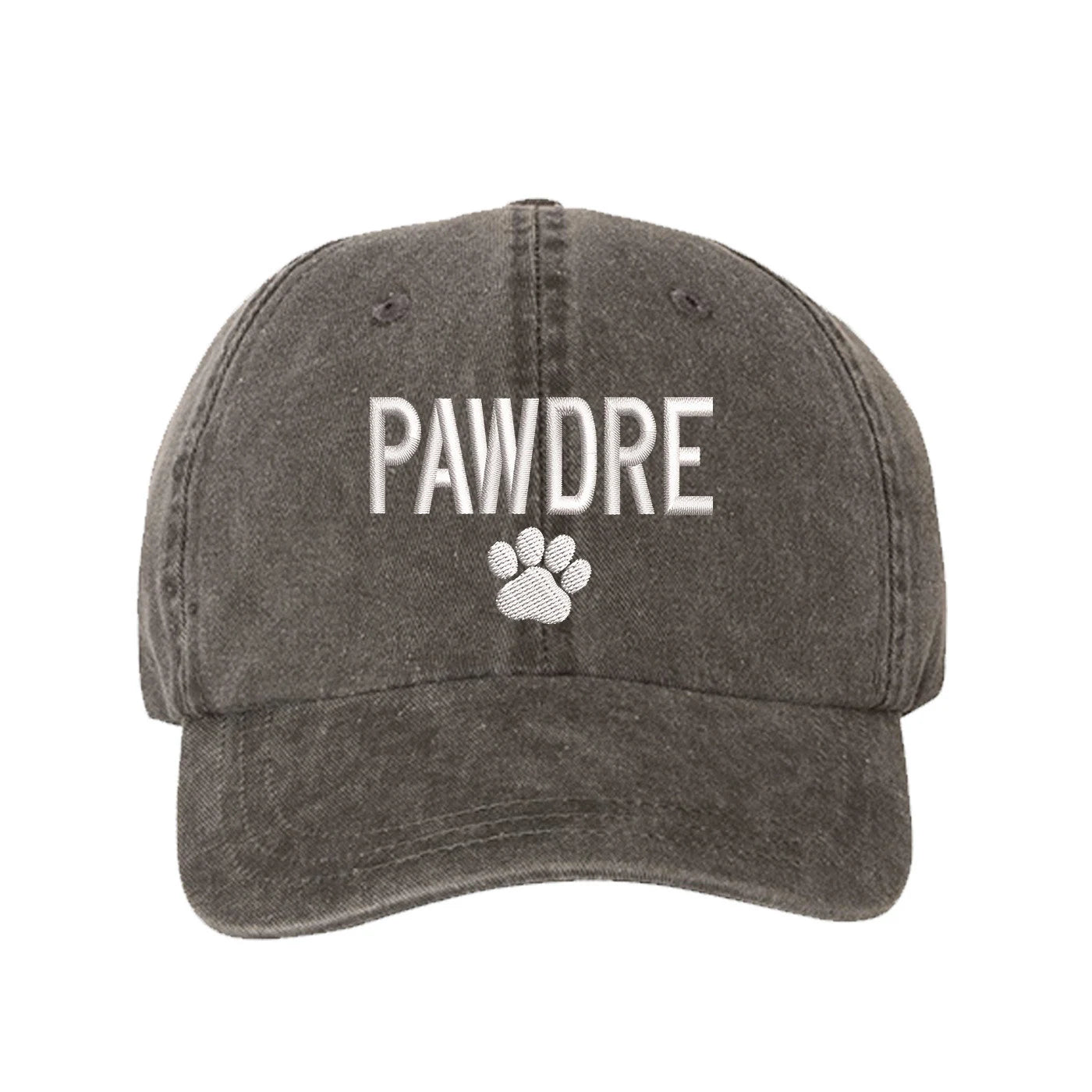 Washed Black baseball hat embroidered with the phrase pawdre and a dog paw-DSY Lifestyle