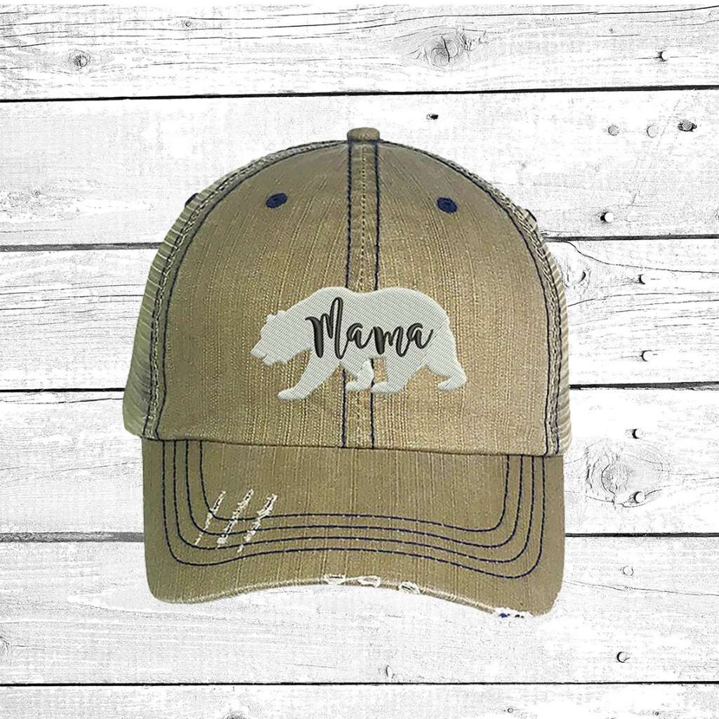 Mama Bear Embroidered Distressed Trucker Hat