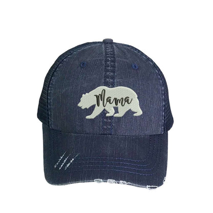 Mama Bear Embroidered Distressed Trucker Hat