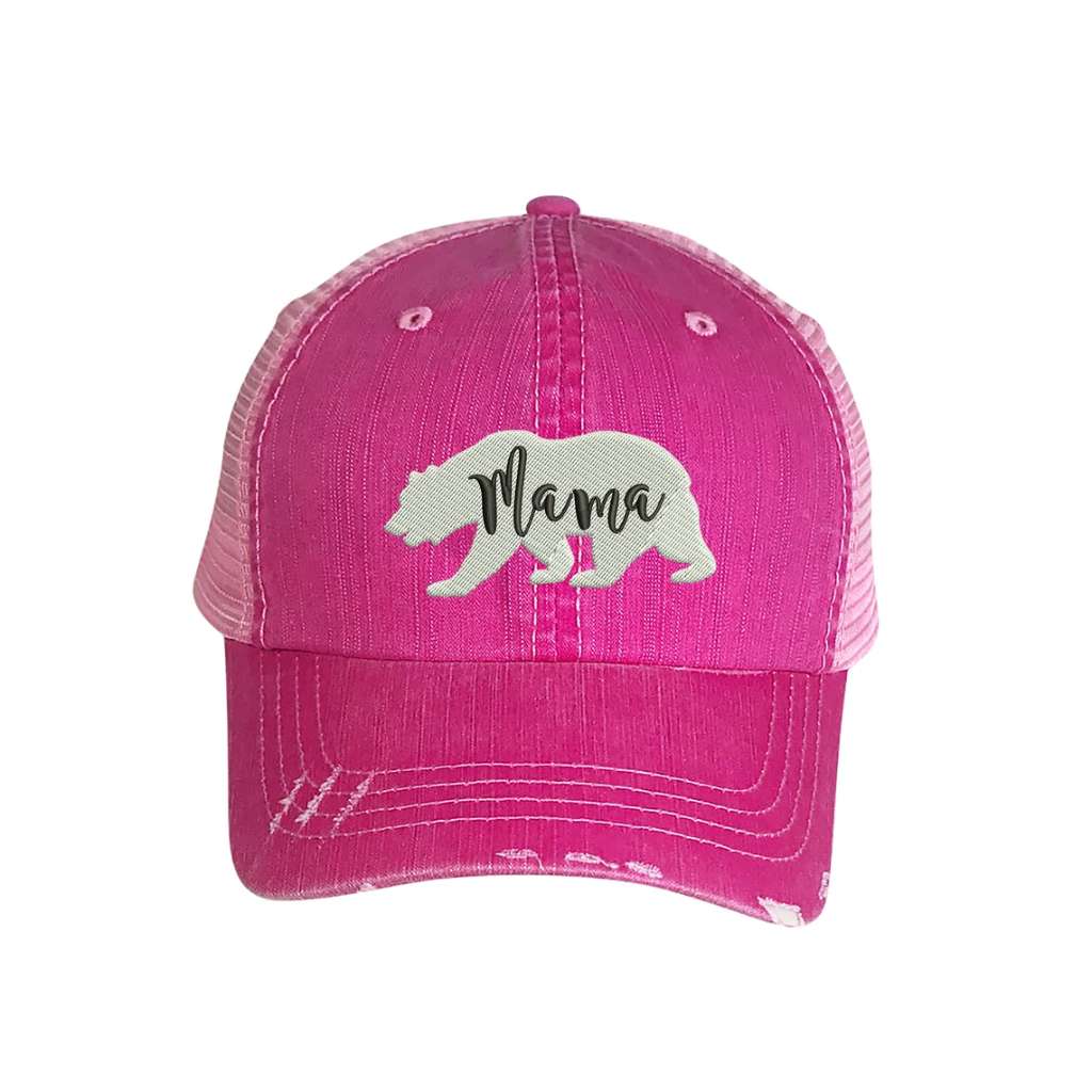 Mama Bear Embroidered Distressed Trucker Hat