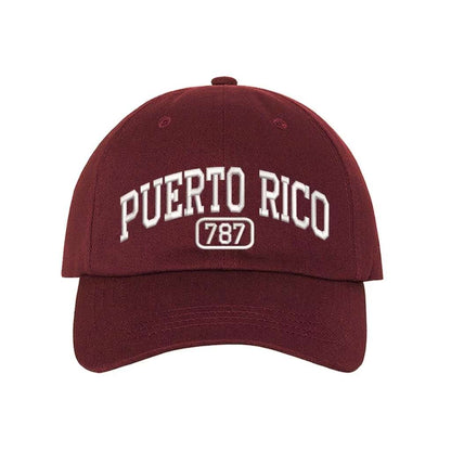 Burgundy baseball hat embroidered with the phrase Puerto Rico 787 - DSY Lifestyle