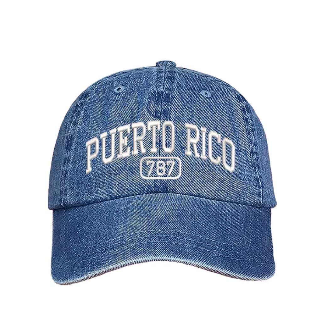 Denim baseball hat embroidered with the phrase Puerto Rico 787 - DSY Lifestyle