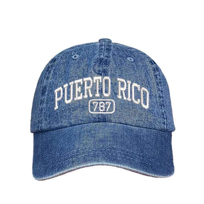 Denim baseball hat embroidered with the phrase Puerto Rico 787 - DSY Lifestyle