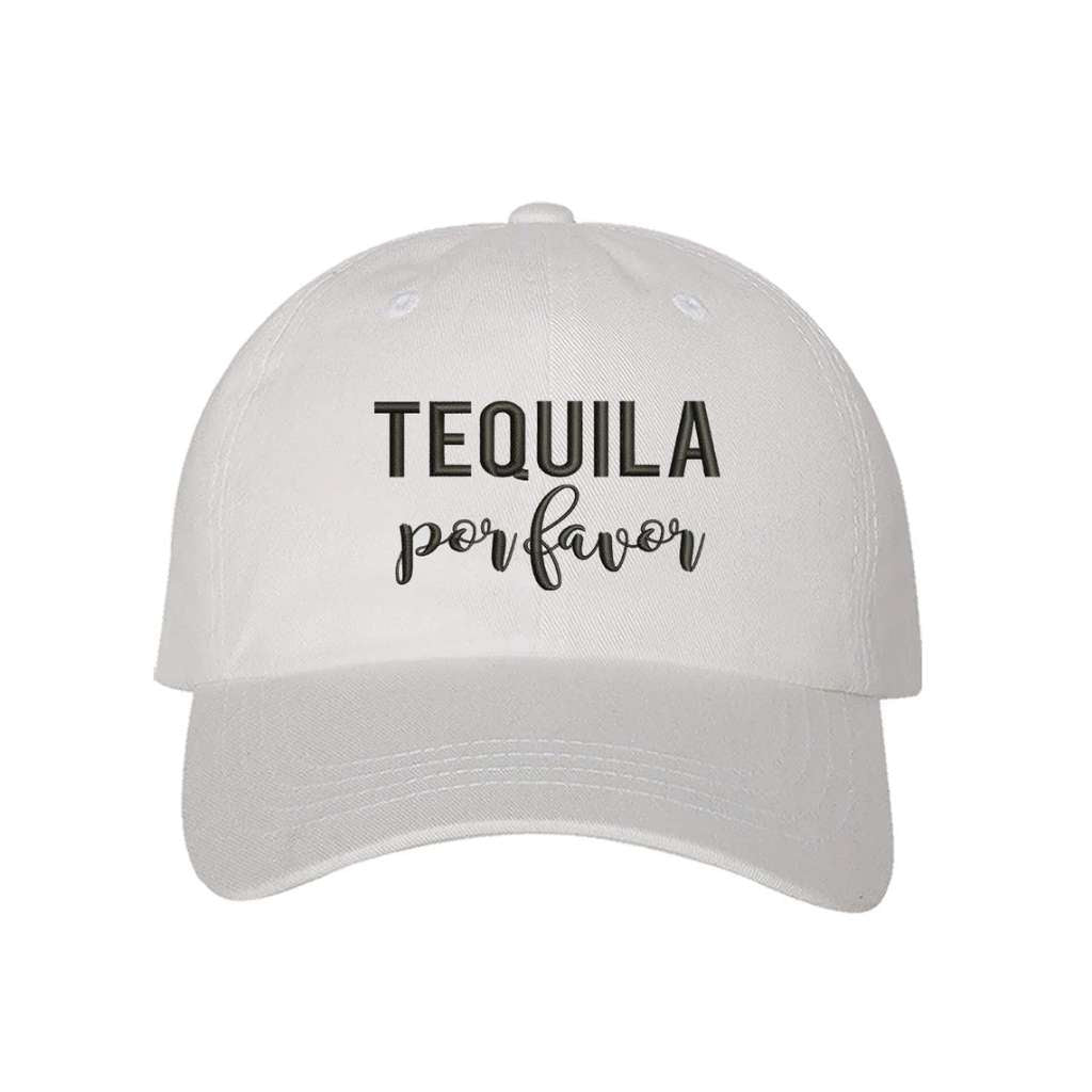 White stylish embroidered baseball hat featuring Tequila Partners text, perfect for tequila lovers, bachelorette parties, and fun nights out - DSY Lifestyle