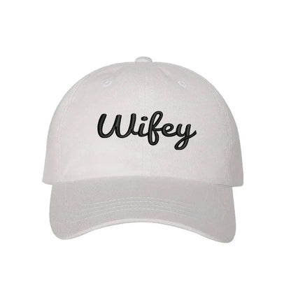 White classic embroidered baseball hat with Wifey text, perfect for brides, newlyweds, and wives who love a stylish, casual look - DSY Lifestyle