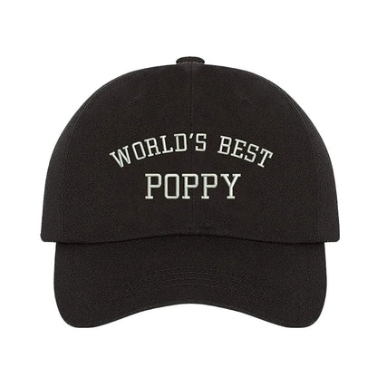 Black baseball hat embroidered with the phrase world best poppy- DSY Lifestyle