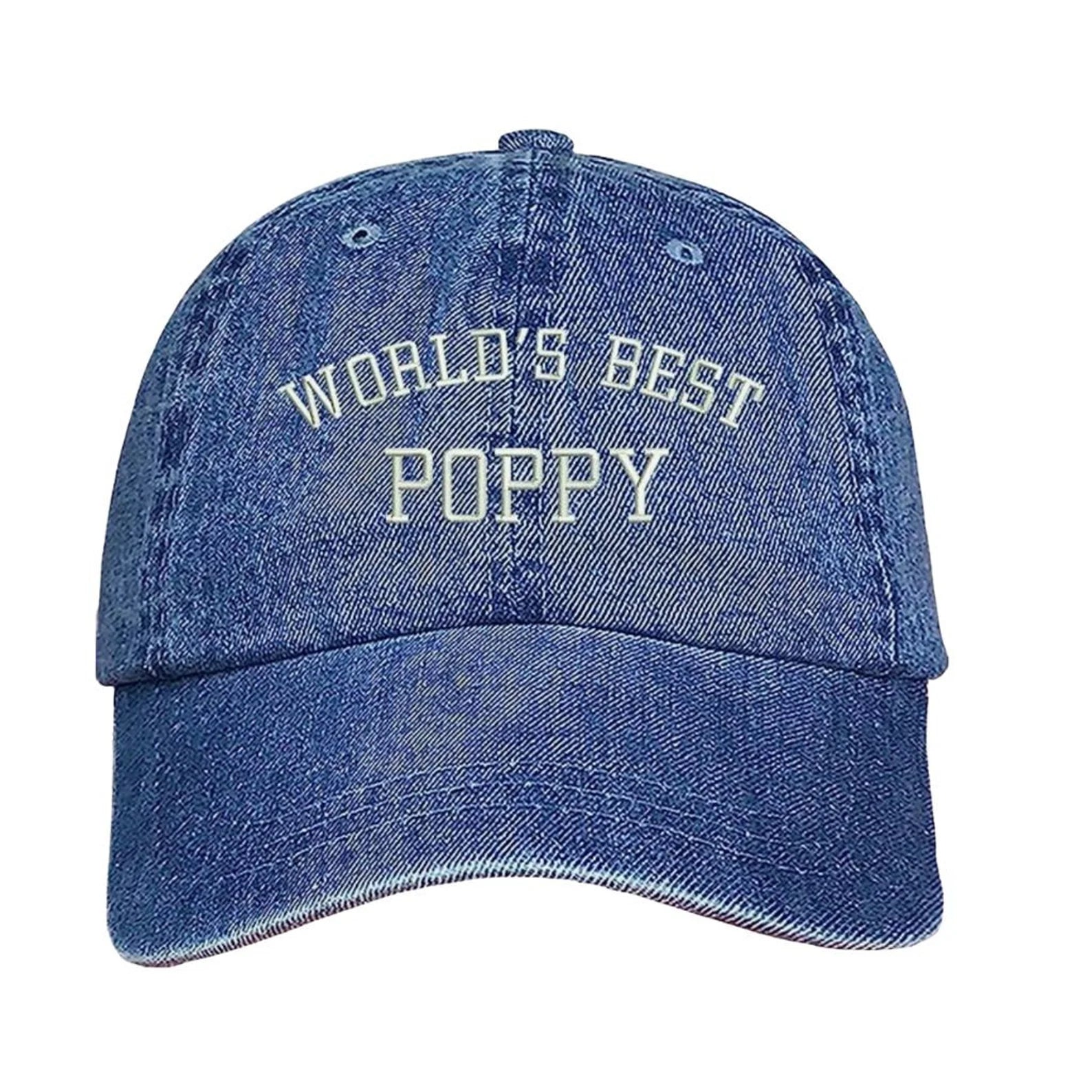 Denim baseball hat embroidered with the phrase world best poppy- DSY Lifestyle