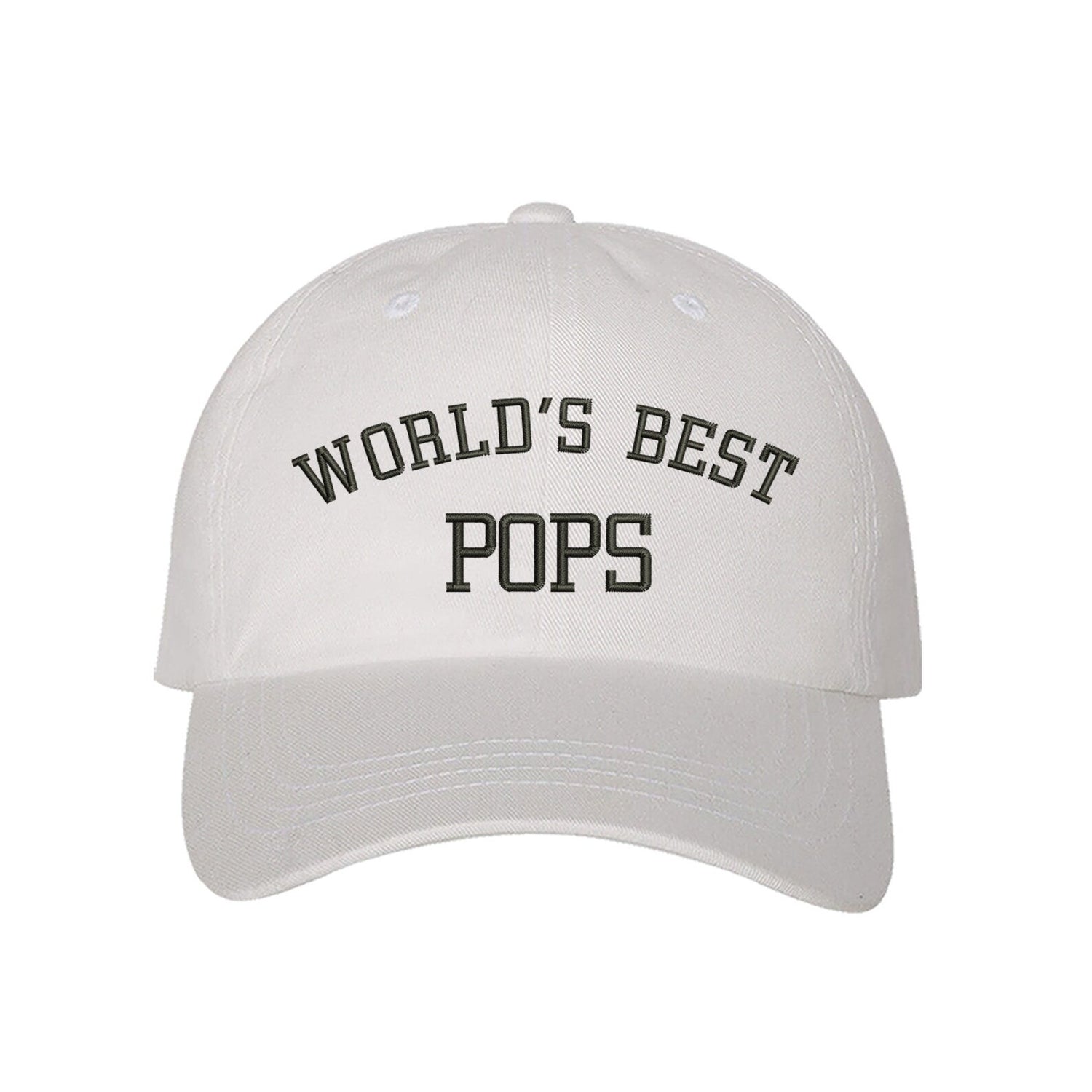 White baseball hat embroidered with worlds best pops-DSY Lifestyle