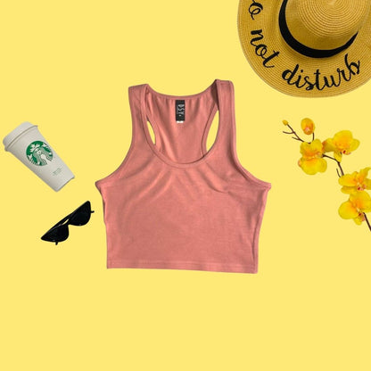 flat lay of mauve color racerback crop top - DSY Lifestyle