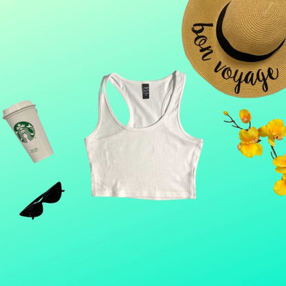 flat lay of white color racerback crop top - DSY Lifestyle