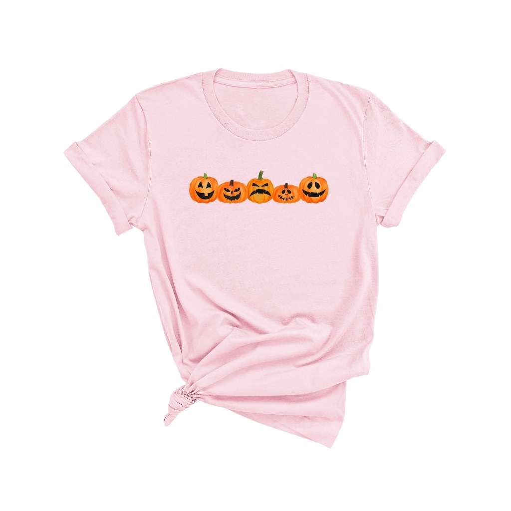 Light pink Unisex Tshirt with 5 pumpkin printed in the front - DSY Lifestyle