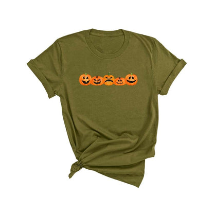 Olive Unisex Tshirt with 5 pumpkin printed in the front - DSY Lifestyle