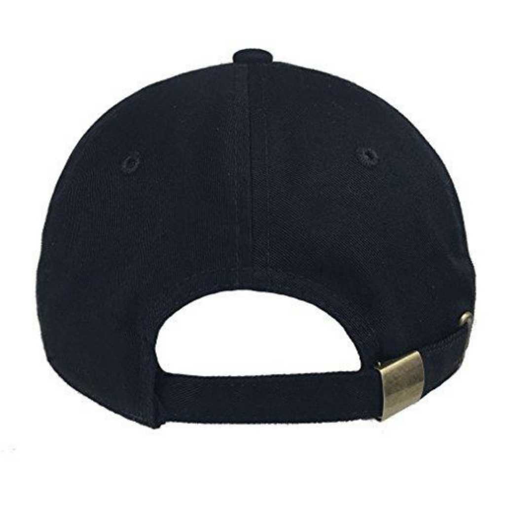 Black back of baseball hat showing adjustable brass buckle - DSY Lifestyle