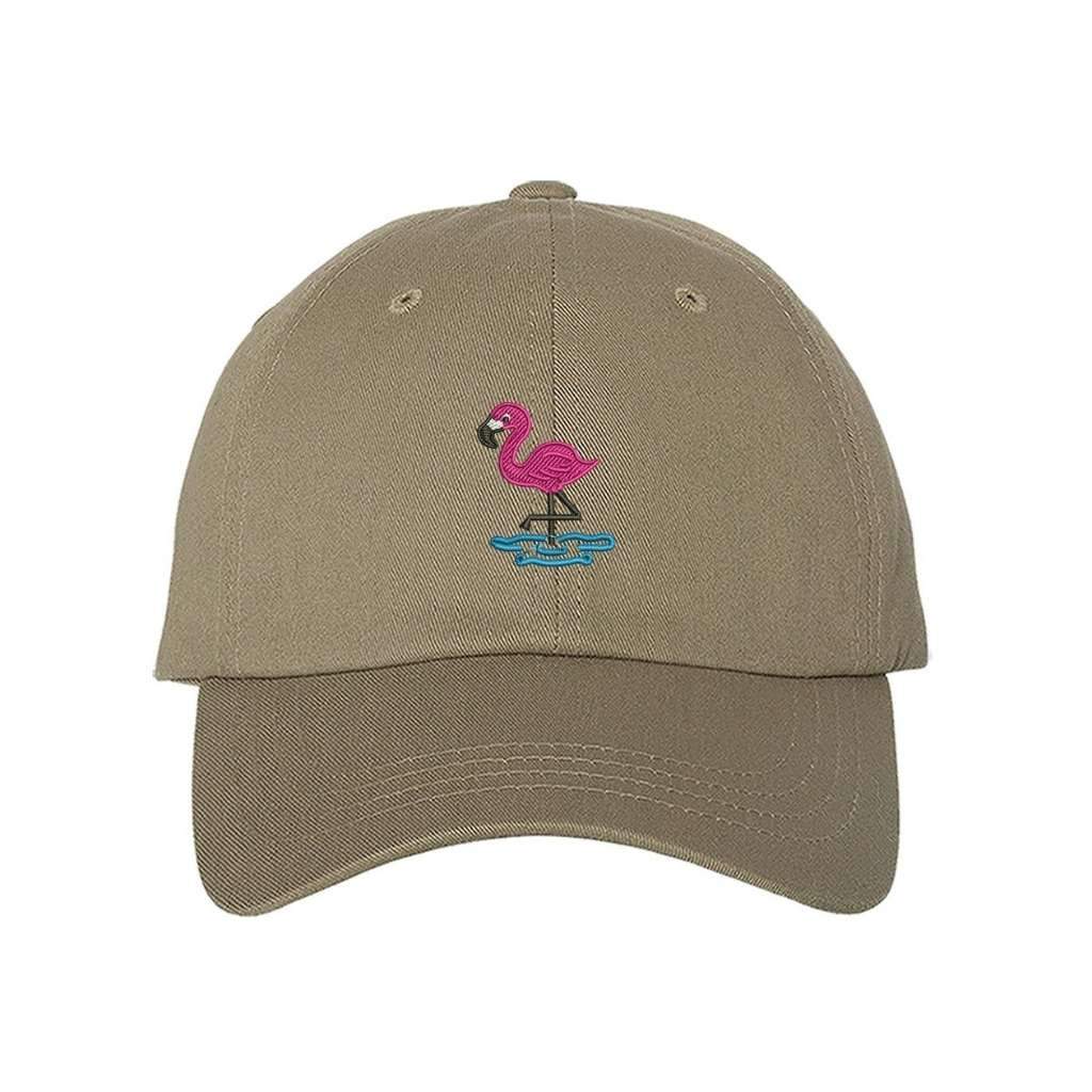 Embroidered flamingo on khaki baseball hat - DSY Lifestyle