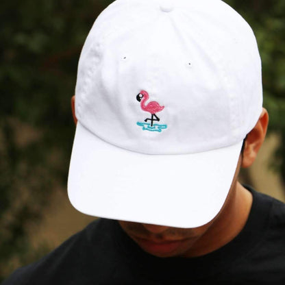 Embroidered flamingo on white baseball hat - DSY Lifestyle