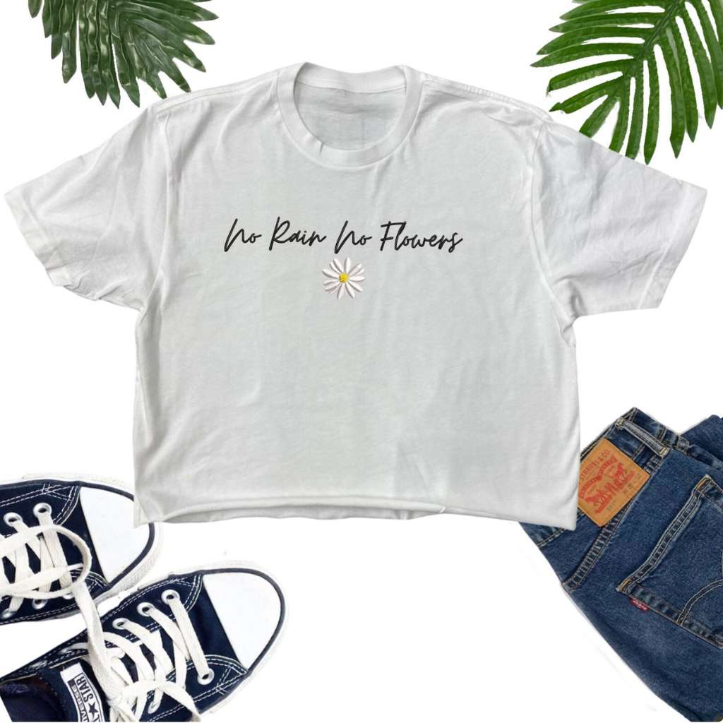 No rain no Flowers White Crop Top - DSY Lifestyle