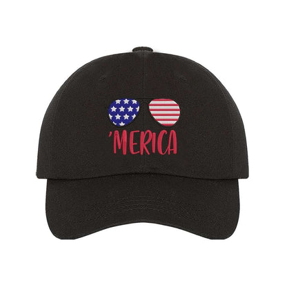 Embroidered Merica with sunglasses on black Baseball hat - DSY Lifestyle