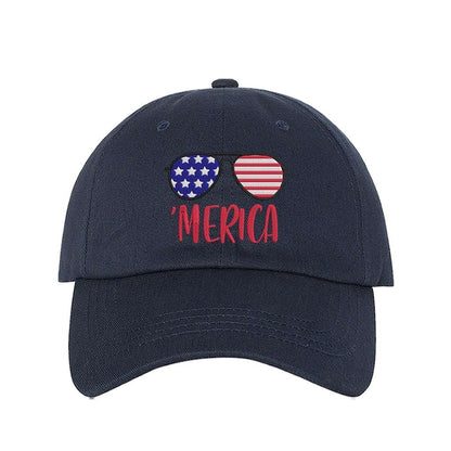 Embroidered Merica with sunglasses on Navy Baseball hat - DSY Lifestyle