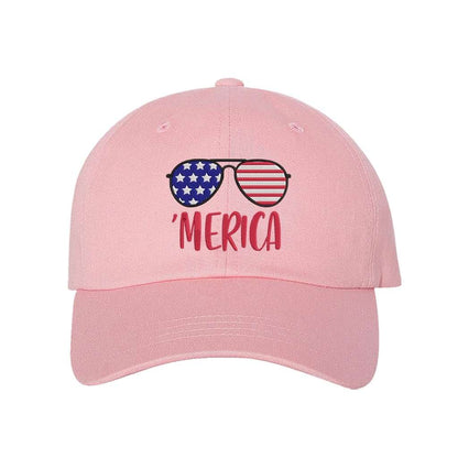 Embroidered Merica with sunglasses on pink Baseball hat - DSY Lifestyle