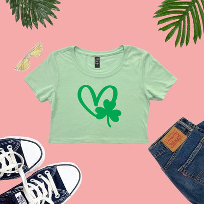 Mint Cropped Top with a green shamrock and heart printed on the front - DSY Lifestyle